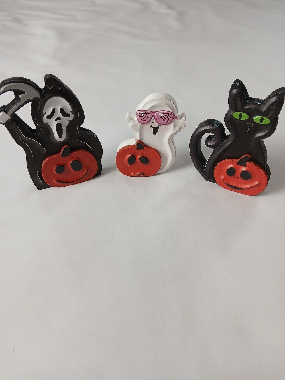 3pcs Wooden Halloween Ghost Cat Decor Decorations